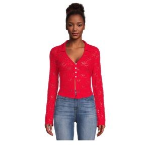 Steve Madden Y2K Velvet Floral Burnout‎ Lace Crop Bell Sleeve Button Cardigan L